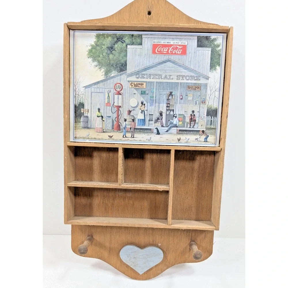 Vintage Collectible Wooden Key Holder Wall Hanger w/ Coca Cola General store pic
